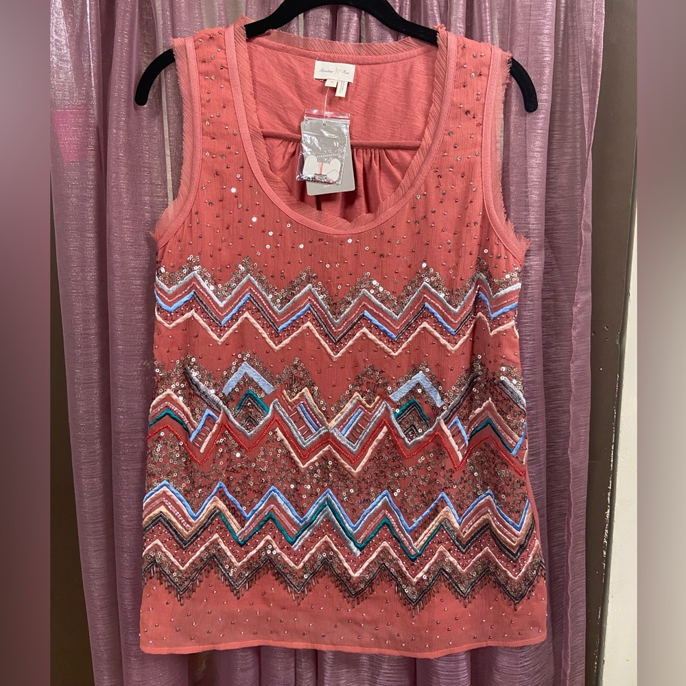 NWT Anthropologie Tank Top w/ Beading + Sequins